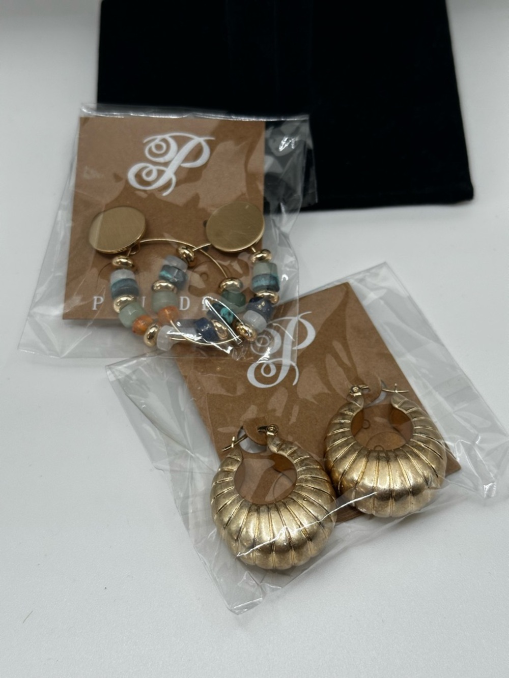 PLUNDER Hoop Goldtone And Multi Color Beads  2 Pairs Of Casual Pierced Earrings